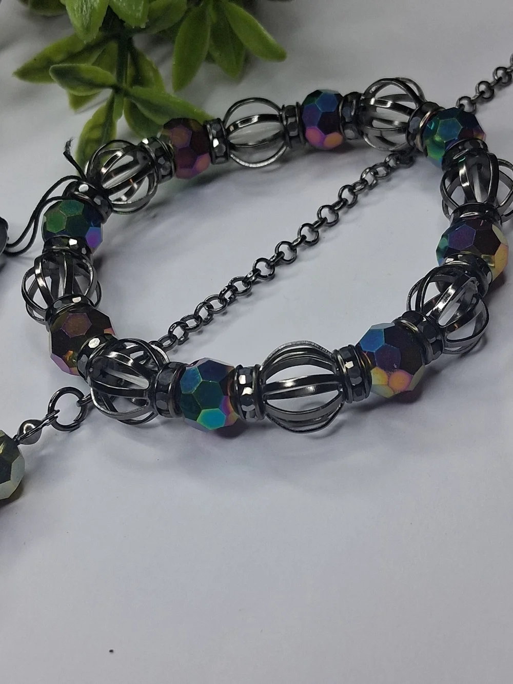 Multicolor Oil Spill And Black Metal Necklace And Bravelet Set